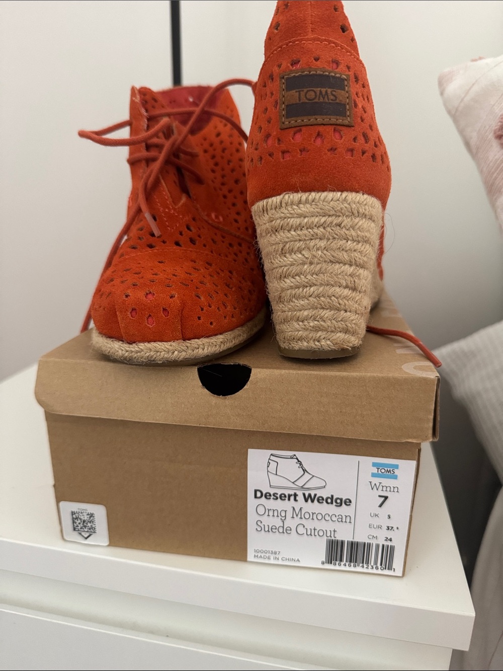 TOMS Orange Suede Cutout Desert Wedge Booties